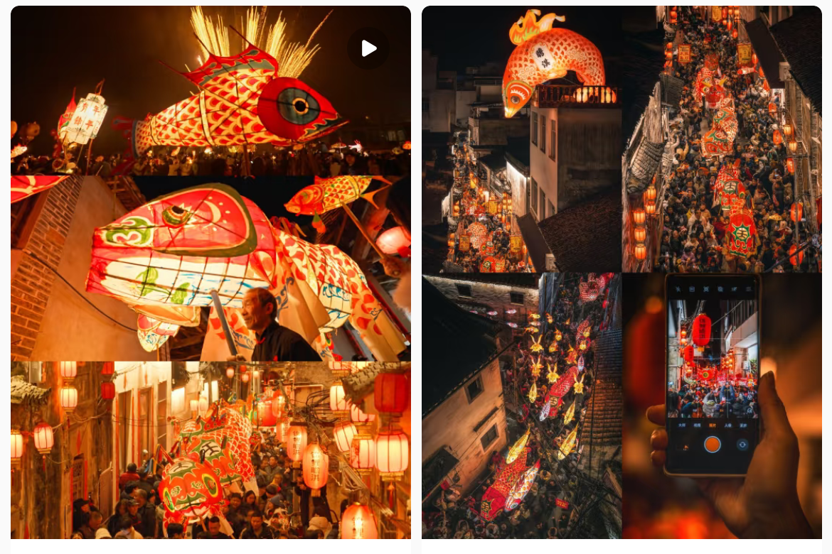 魚燈相關視頻、圖片獲得數(shù)萬點贊。社交媒體截圖